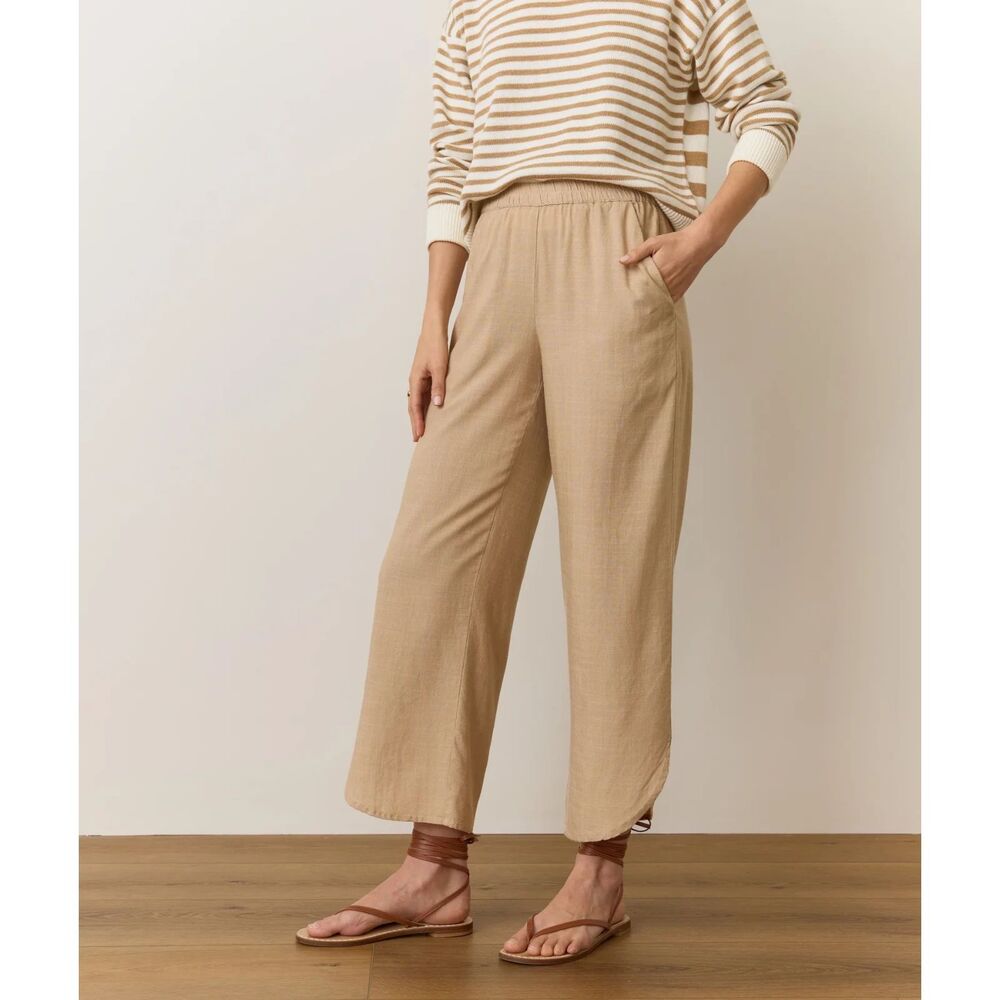 Marine Layer Allison TENCEL Crop Wide Leg Pant Women's L Tan Taupe Pull On NWT